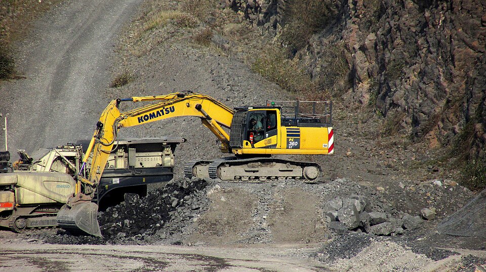 Excavator in a quarry